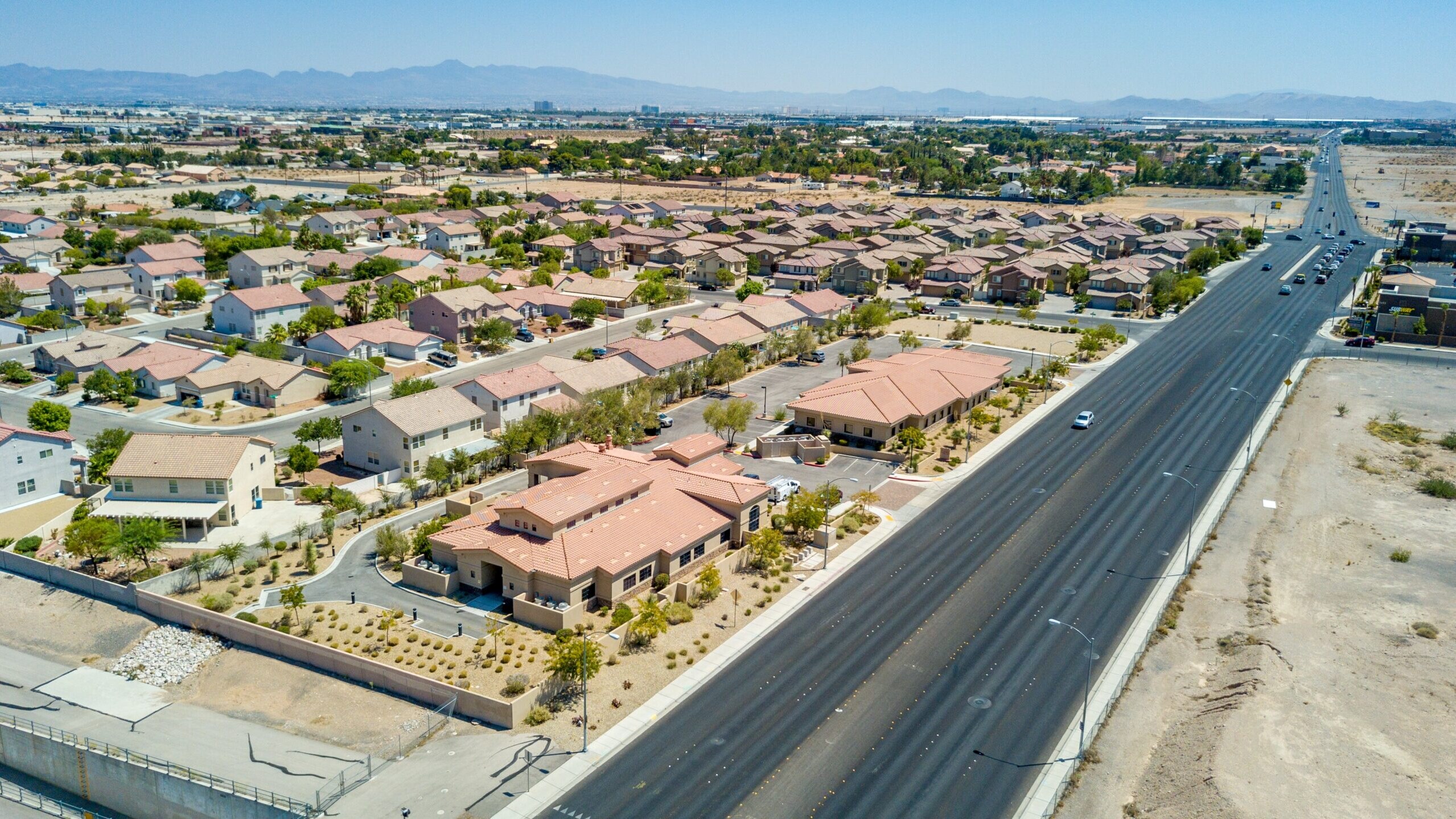 Drone shot of a commercial real estate building off of Jones Blvd in Las Vegas