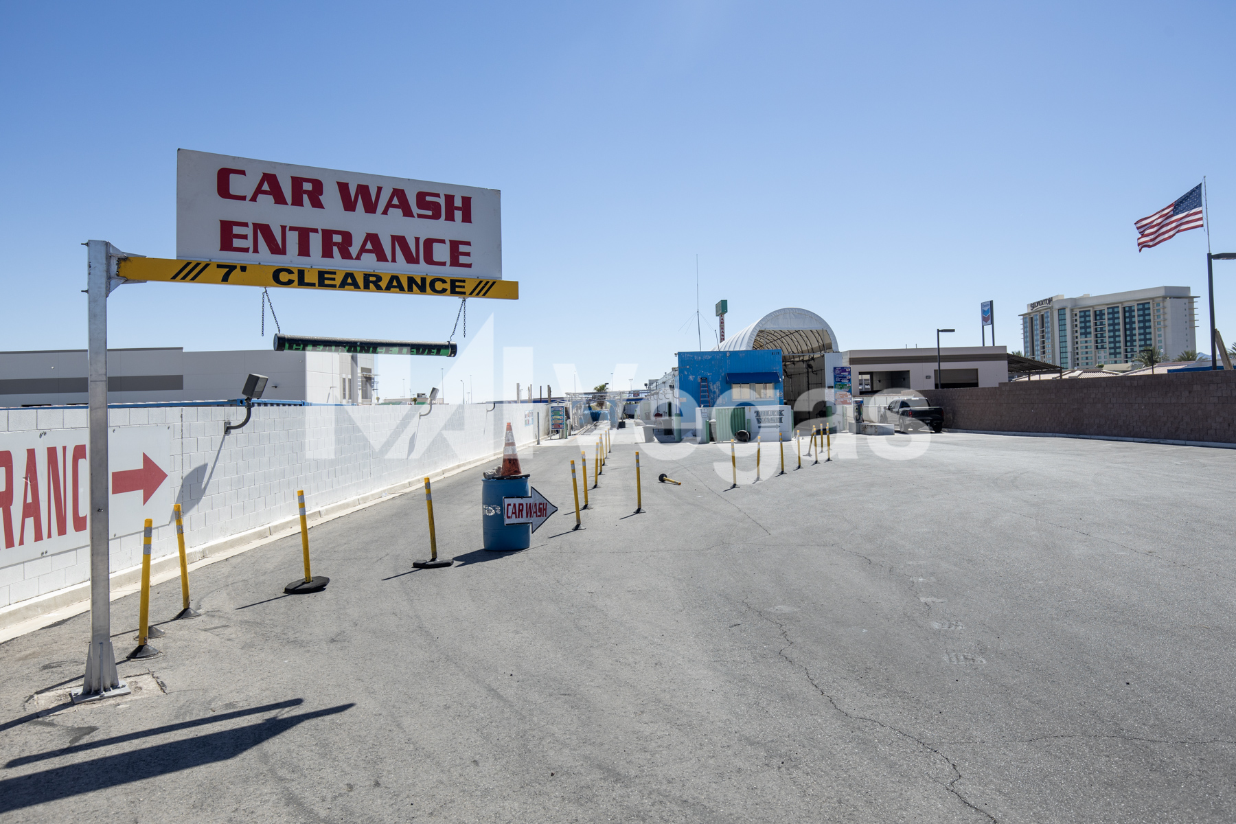 Car wash entrance sign on commercial real estate property in Las Vegas